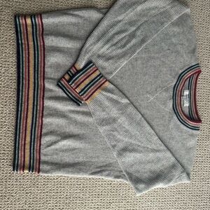 100% cashmere Madewell Gray Sweater with Colorful Stripes size small, like new